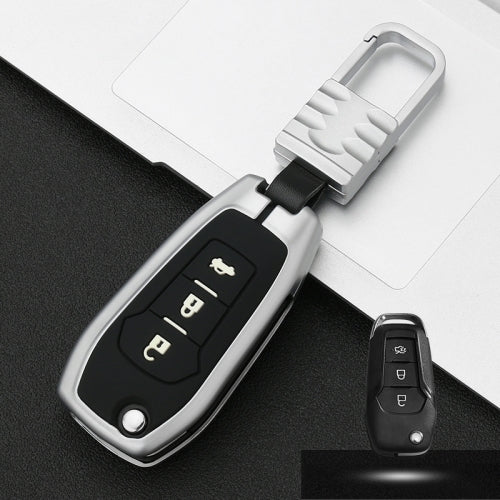 Car Luminous All-inclusive Zinc Alloy Key Protective Case Key Shell for Ford D Style Folding 3-button (Silver)