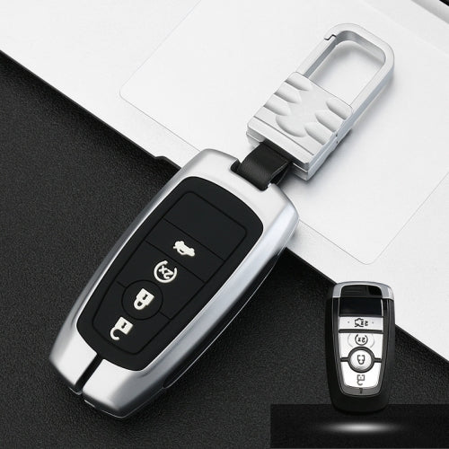 Car Luminous All-inclusive Zinc Alloy Key Protective Case Key Shell for Ford H Style Smart 4-button (Silver)