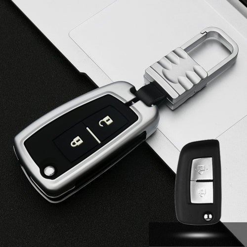 Car Luminous All-inclusive Zinc Alloy Key Protective Case Key Shell for Nissan E Style Folding 2-button (Silver)