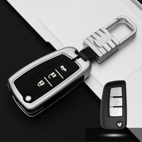 Car Luminous All-inclusive Zinc Alloy Key Protective Case Key Shell for Nissan F Style Folding 3-button (Silver)