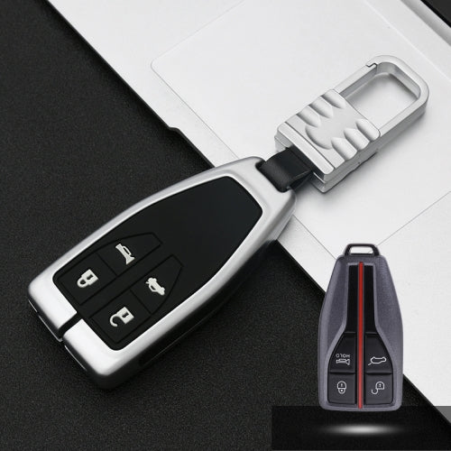 Car Luminous All-inclusive Zinc Alloy Key Protective Case Key Shell for Hong Qi B Style Smart 4-button (Silver)