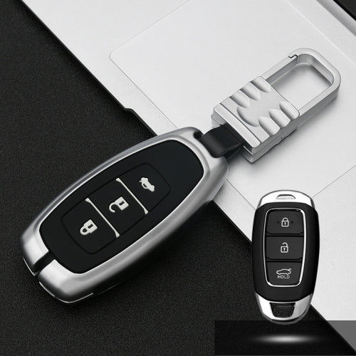 Car Luminous All-inclusive Zinc Alloy Key Protective Case Key Shell for Hyundai I Style Smart 3-button (Silver)