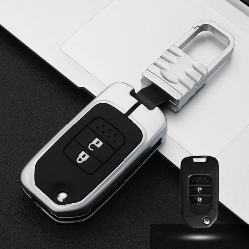 Car Luminous All-inclusive Zinc Alloy Key Protective Case Key Shell for Honda B Style Folding 2-button (Silver)