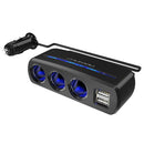SHUNWEI SD-1939 120W 3A Car Independent Switch 3 in 1 Dual USB Charger Cigarette Lighter (Black)