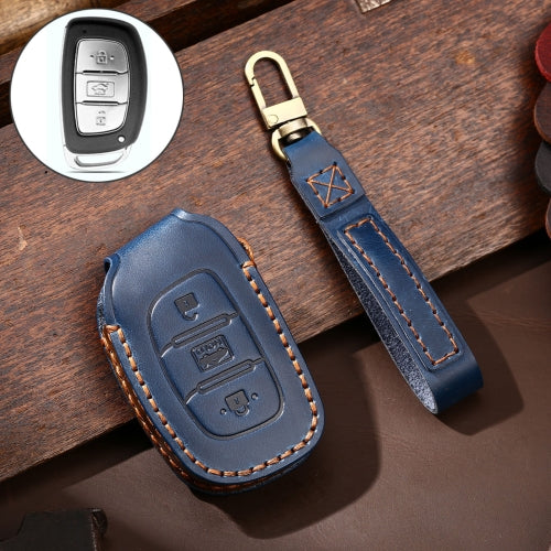 Hallmo Car Cowhide Leather Key Protective Cover Key Case for Hyundai IX35 A Style (Blue)
