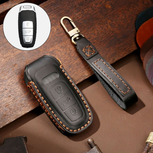 Hallmo Car Cowhide Leather Key Protective Cover Key Case for Audi A6L / A8L / A4 / A7 / A5 C Style (Black)