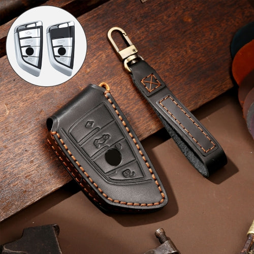 Hallmo Car Cowhide Leather Key Protective Cover Key Case for BMW Blade Style (Black)