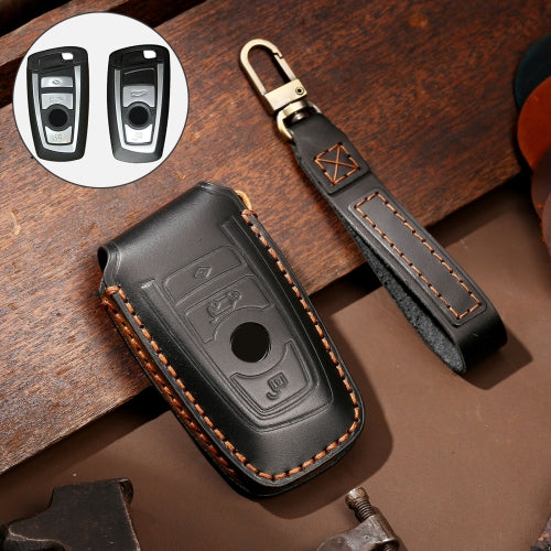 Hallmo Car Cowhide Leather Key Protective Cover Key Case for Old BMW (Black)