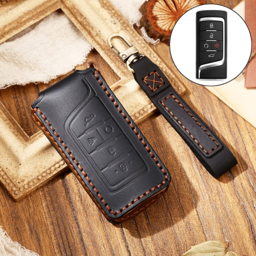 Hallmo Car Cowhide Leather Key Protective Cover Key Case for Trumpchi GS4 2021 B Style (Black)