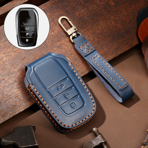 Hallmo Car Cowhide Leather Key Protective Cover Key Case for Toyota Corolla 2017 3-button (Blue)