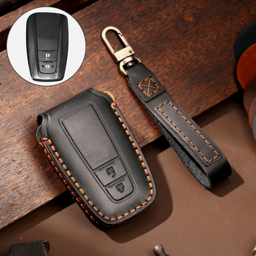 Hallmo Car Cowhide Leather Key Protective Cover Key Case for Toyota Corolla 2018 2-button (Black)