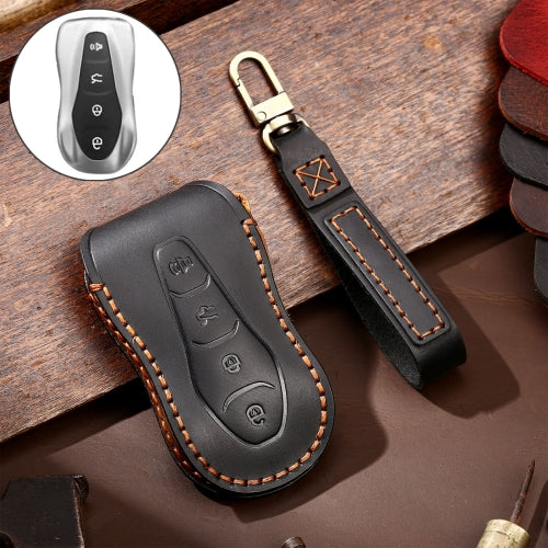 Hallmo Car Cowhide Leather Key Protective Cover Key Case for Geely Emgrand A Style (Black)