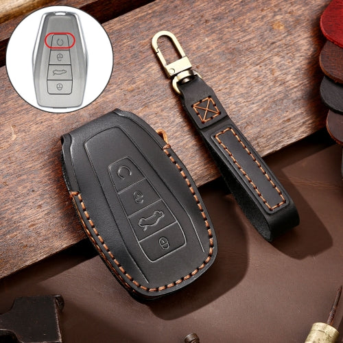 Hallmo Car Cowhide Leather Key Protective Cover Key Case for Geely Emgrand B Style (Black)