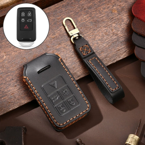 Hallmo Car Cowhide Leather Key Protective Cover Key Case for Volvo 5-button (Black)