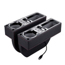 Car Multi-functional Dual USB Console PU Leather Box Cup Holder Seat Gap Side Storage Box (Black)