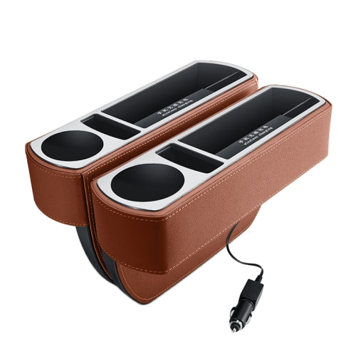 Car Multi-functional Wireless Fast Charge Console PU Leather Box Cup Holder Seat Gap Side Storage Box (Brown)