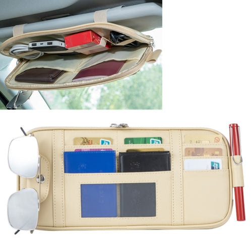 Universal Car Multi-functional Sun Visor Card Clip Bags Glasses Bill Clip Holder (Beige)