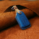 For Honda Car Cowhide Leather Key Protective Cover Key Case, Three Keys Start Version (Blue)