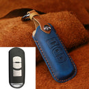 For Mazda Old Style Car Cowhide Leather Key Protective Cover Key Case, Three Keys Version (Blue)