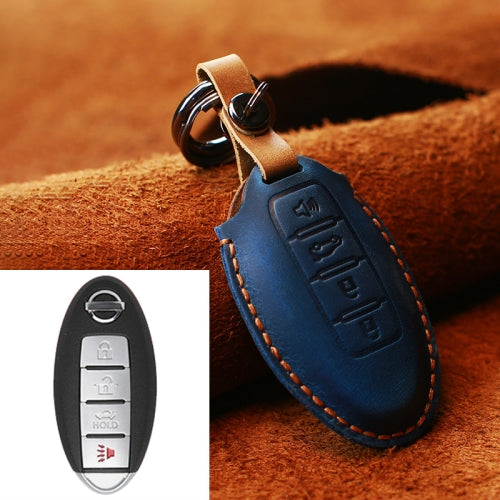 For Nissan Car Cowhide Leather Key Protective Cover Key Case, Four Keys Version (Blue)