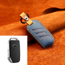 For Kia Car Cowhide Leather Key Protective Cover Key Case, Round Version (Blue)