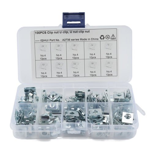 100 PCS U Nut Kit Spire Clips No.4 Zinc Speed Fasteners Lug Nuts