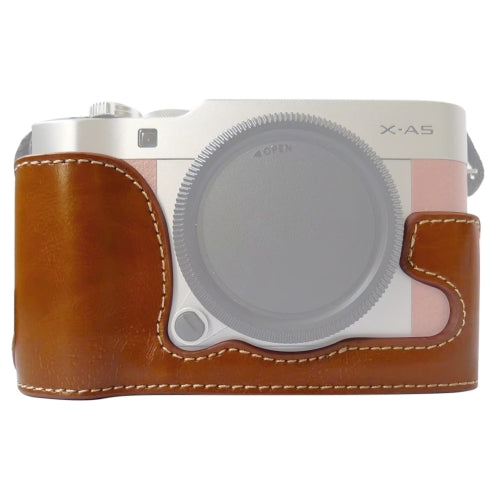 1/4 inch Thread PU Leather Camera Half Case Base for FUJIFILM X-A5 / X-A20(Brown)
