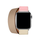 Two Color Double Loop Leather Wrist Strap Watchband for Apple Watch Series 3 & 2 & 1 38mm, Color:Cherry Pink+Pink White+Ceramic Clay