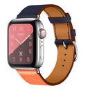 Two Color Single Loop Leather Wrist Strap Watchband for Apple Watch Series 3 & 2 & 1 38mm, Color:Orange+Bright Blue