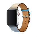 Two Color Single Loop Leather Wrist Strap Watchband for Apple Watch Series 3 & 2 & 1 38mm, Color:Grey Blue+Pink White+Ice Blue