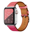 Two Color Single Loop Leather Wrist Strap Watchband for Apple Watch Series 3 & 2 & 1 38mm, Color:Rose Red+Pink