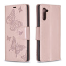 Two Butterflies Embossing Pattern Horizontal Flip Leather Case with Holder & Card Slot & Wallet & Lanyard for Galaxy Note10(Rose Gold)
