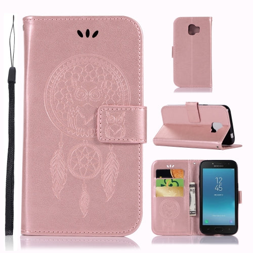 Wind Chime Owl Embossing Pattern Horizontal Flip Leather Case with Holder & Card Slots & Wallet For Galaxy J2 Core (2018)(Rose Gold)