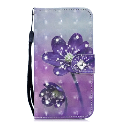 3D Diamond Encrusted Painting Pattern Coloured Drawing Horizontal Flip PU Leather Case with Holder & Card Slots & Wallet For Nokia 5.1(Purple Flower)