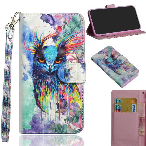 3D Painting Pattern Horizontal Flip TPU + PU Leather Case with Holder & Card Slots & Wallet For Galaxy A20 / Galaxy A30(Watercolor Owl)