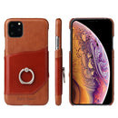 Fierre Shann Oil Wax Texture Genuine Leather Back Cover Case with 360 Degree Rotation Holder & Card Slot for iPhone 11 Pro Max(Brown)