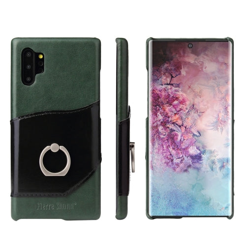 Fierre Shann Oil Wax Texture Genuine Leather Back Cover Case with 360 Degree Rotation Holder & Card Slot for Galaxy Note 10+(Green)