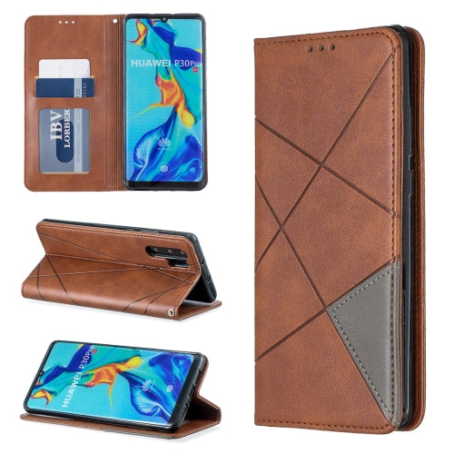 Rhombus Texture Horizontal Flip Magnetic Leather Case with Holder & Card Slots For Huawei P30 Pro(Brown)