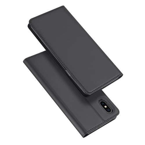 DUX DUCIS Skin Pro Series Shockproof Horizontal Flip Leather Case with Holder & Card Slots & Sleep / Wake-up Function for iPhone X / XS(Grey)