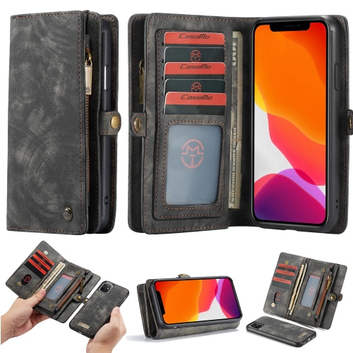 CaseMe-008 Detachable Multifunctional Horizontal Flip Leather Case with Card Slot & Holder & Zipper Wallet & Photo Frame For iPhone 11(Black)