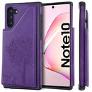 For Galaxy Note 10 Cat Tree Embossing Pattern Shockproof Protective Case with Card Slots & Photo Frame(Purple)
