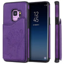 For Galaxy S9 Cat Tree Embossing Pattern Shockproof Protective Case with Card Slots & Photo Frame(Purple)