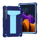 For Samsung Galaxy Tab S7 T870 / T875 T-shaped Bracket Contrast Color Shockproof PC + Silicone Protective Case(Navy+Blue)