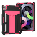 For iPad Air (2020) 10.9 / iPad Pro 11 T-shaped Bracket Contrast Color Shockproof PC + Silicone Protective Case(Black+Rose Red)