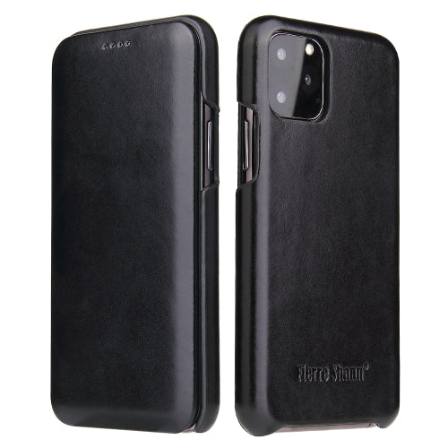Fierre Shann Business Magnetic Horizontal Flip Genuine Leather Case For iPhone 11 Pro(Black)