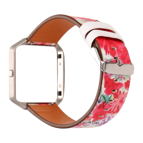 For Fitbit Blaze Leather Replacement Strap Watchband(Red Flower)