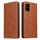 For Samsung Galaxy A51 5G Fierre Shann PU Genuine Leather Texture Horizontal Flip Leather Case with Holder & Card Slots & Wallet(Brown)