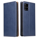 For Samsung Galaxy A71 5G Fierre Shann PU Genuine Leather Texture Horizontal Flip Leather Case with Holder & Card Slots & Wallet(Blue)