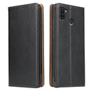 For Samsung Galaxy M11 Fierre Shann PU Genuine Leather Texture Horizontal Flip Leather Case with Holder & Card Slots & Wallet(Black)