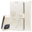 Rose Embossed Horizontal Flip PU Leather Case with Holder & Card Slots & Wallet For iPhone 12 Pro(Gold)